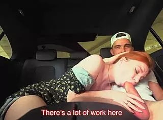 Redhead Swallows Huge Cum Load in Steamy Car Backseat Action!