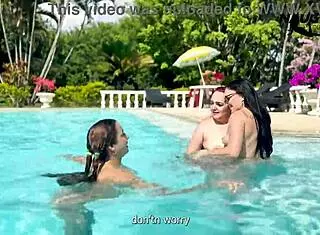 lesbians LICK and FUCK by the pool outdoors