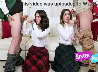 Hey virgin teens swap step sis for wild foursome fuck