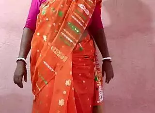 intriguing saree-clad curvy indian bbw brunette teases her chubby beauty