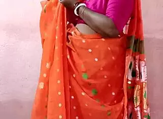 intriguing saree-clad curvy indian bbw brunette teases her chubby beauty