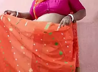 intriguing saree-clad curvy indian bbw brunette teases her chubby beauty