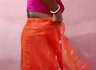 intriguing saree-clad curvy indian bbw brunette teases her chubby beauty