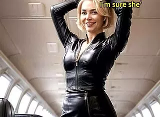 classy asian milf rides cock in leather skirt