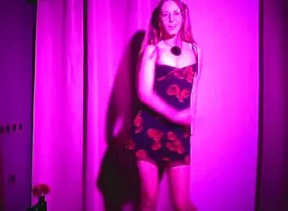 Curvy blonde teases in dress dancing to french tunes