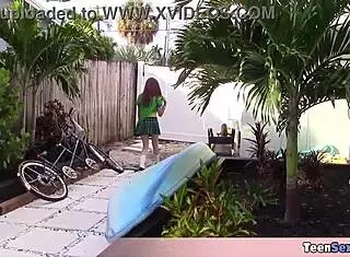 Cute petite teen sells cookies but flashes small tits pussy today 😜