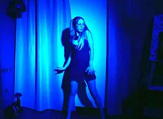 Curvy blonde teases in dress dancing to french tunes