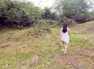 thai girl strolls forest path then fingers her pussy outdoor solo