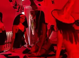 witch nuns and demon girls scissor in wild halloween orgy 🔥👻