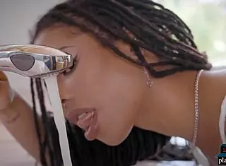 kira noir's huge ebony boobs bounce in hot solo striptease