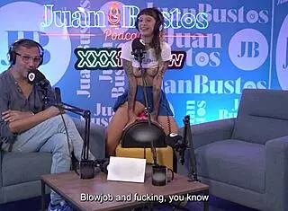 Latina big ass migrant hits 8 orgasms deepthroating juan bustos on his podcast