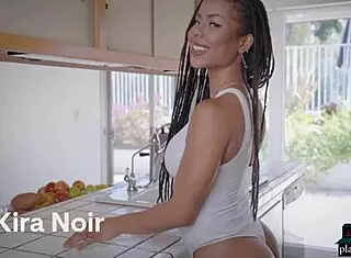 kira noir's huge ebony boobs bounce in hot solo striptease