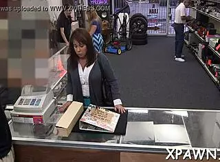 Amateur couple dives into rough shop sex with sloppy blowjob and ball licking