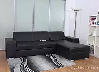 Dude finally fucks hot blonde maid while she cleans sofa