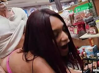 Bodybuilder unloads cartload cum on redhead in shop reality