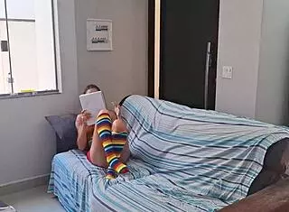 old man sneaks into bathroom with submissive redhead miniskirt pantyhose