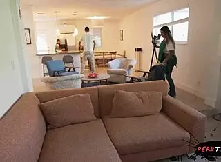 sneaky horny latina maid's big ass takes coworker doggystyle bust