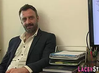 Mature doctor bends over office desk for deep ass banging