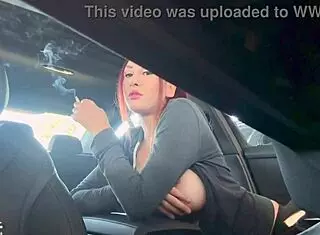 Italian Milf Artemisia Flashes Big Tits Smoking in Car Ponytail