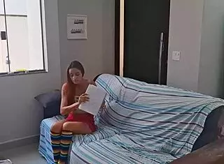 old man sneaks into bathroom with submissive redhead miniskirt pantyhose