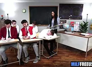 Ebony Teacher Toyed in Group by Horny Students