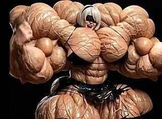 2B GROWS MUSCULAR GIANTESS IN PUMP FACTORY AI ANIMATION!