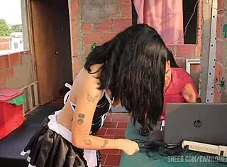 Skinny maid's small tits pussy creampie surprise