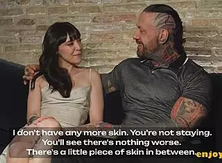 Tattooed brunette's shaved pussy pounded hardcore wet ride