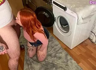 Stepmom Stuck in Washer Takes Stepsons Huge Cock Insertion