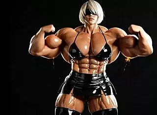 2B GROWS MUSCULAR GIANTESS IN PUMP FACTORY AI ANIMATION!