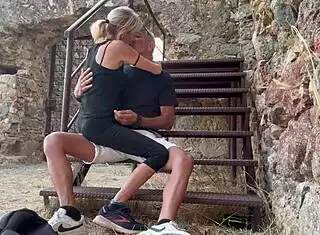 Our risky outdoor homemade sex accidentally turns into simultaneous orgasm creampie doggystyle deepthroat blonde latina milf