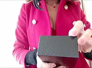 hey stepmom unwraps her special christmas gift under the tree