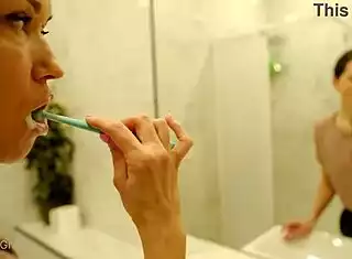 Kristina's morning starts barefoot legs spread in kitchen shower fun!