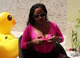 Poolside Asian Maxine X Gapes Pussy on Massive Toy