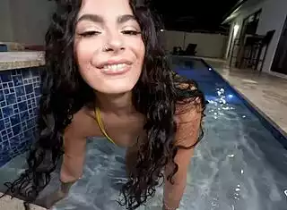 Angel Gostosa's Bubble Butt Pounded Hard Poolside Facial Finish