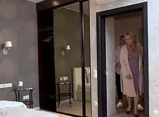 Granny with glasses blows him sensually!