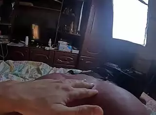 muscular stud's huge cock makes her moan rough solo