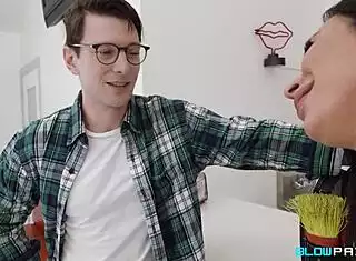 Lily Lane Gags on Handyman's Huge Cock and Balls