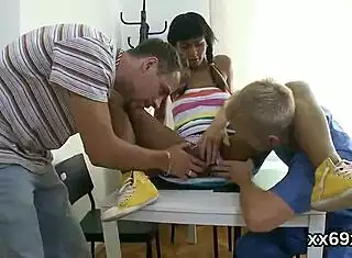 heart races during doctor's hymen check and wild riding of cute virgin patient in hospital threesome