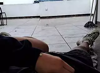 Stepsister sucks my cock hard on the terrace balcony view