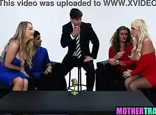 Stepmom Joins Stepsons Tv Foursome with Milf Mommy Big Tits Action