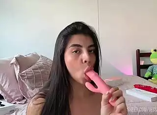 Latina Teen Masturbates Pussy with Huge Sensual Dildo