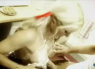 kinky blonde milf ditches dinner for hard cock pounding on kitchen desk