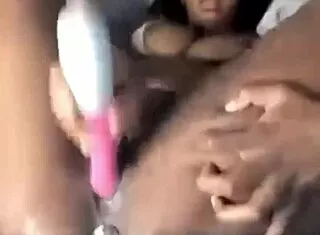 ebony babe squirts huge from vibrator dildo play closeup