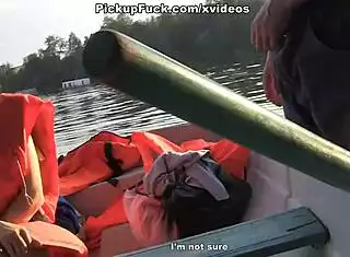 three men pickup tattooed girl boat blowjob creampie