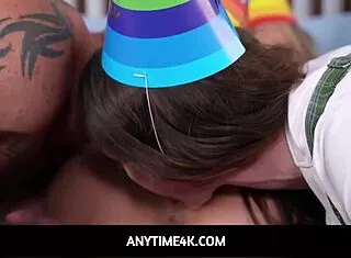 Hot 18+ Step Sisters Freeuse Threesome With Stepdad On Birthday