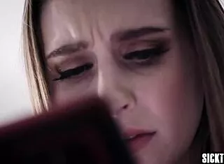 Sleazy monster cock seduces petite Laney Grey into taboo group banging after striptease reveal