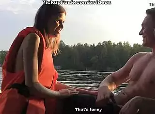 three men pickup tattooed girl boat blowjob creampie