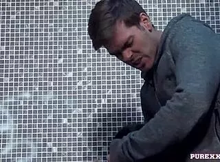 hey check this hot brunette milf sucking cock in the toilet damn