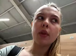 blonde teen orgasms hard masturbating her big natural tits ass in public gym webcam
